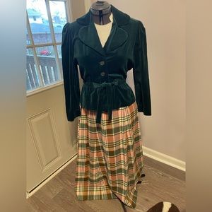 Vintage Green velvet and argyle print skirt set